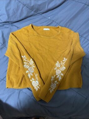 La Hearts Ribbed Knit Sweater in Mustard Yellow